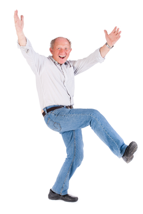 Cheerful old man having a great time