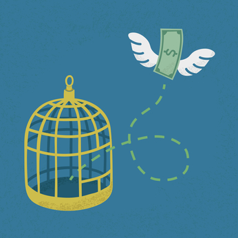 Money flying out of cage birds , Financial independence , eps10