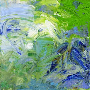 blue, green and white oil paint on canvas