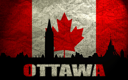 View of  Ottawa on the Grunge Canadian Flag