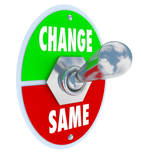 A metal toggle switch with plate reading Change and Same, flipped into the Same position, illustrating the decision to work toward changing or improving your situation in life