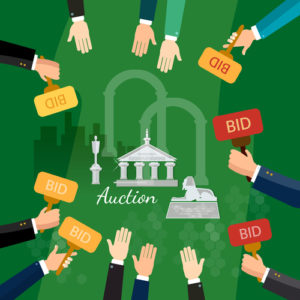 Auction and bidding selling antiques vector illustration