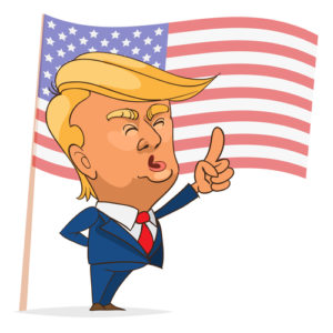Character portrait of Donald Trump giving a speech on white background