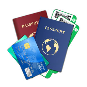 Travel and tourism concept. Air tickets, passports and credit cards, tourism and planning, vector illustration